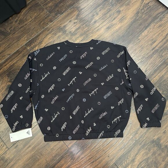 Adidas Girls Black Loose Fit Pullover All Over Sweatshirt Size Medium 10/12 NWT - Picture 5 of 5